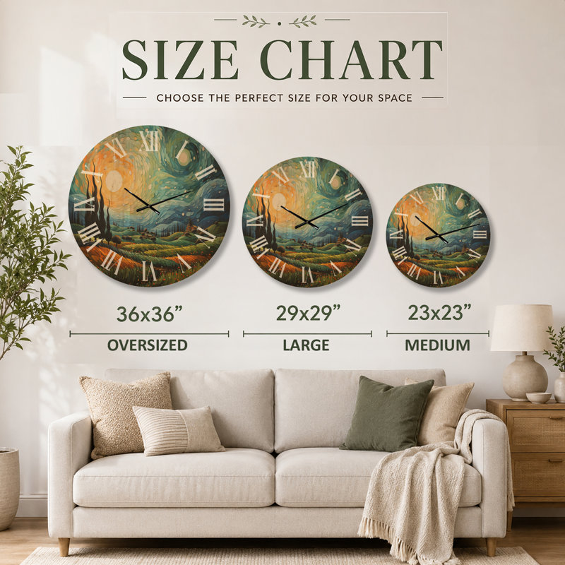 Horloge murale Van Gogh the Swaying Cypress II - Large Vangogh, Surdimensionné