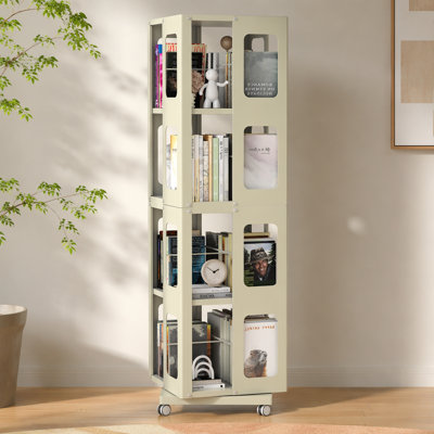 4-Tier All-Steel Rotating Bookshelf with 360° Wheels, Large Size Sturdy & Spacious Book Rack, Easy Assembly