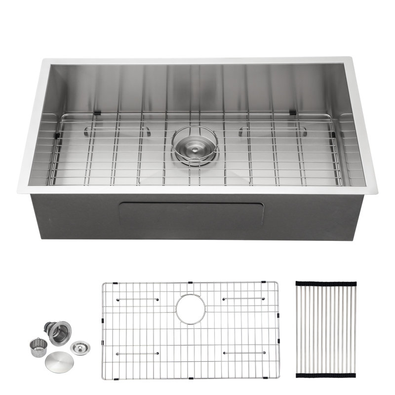 Évier de cuisine en acier inoxydable à une cuve fixé sous le comptoir, 10" H x 32" W x 19" D