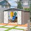 Remise de rangement en métal brun 10 pi x 10 pi, porte verrouillable, ventilation pour la terrasse et l'extérieur, brun, portes, équipement de jardin