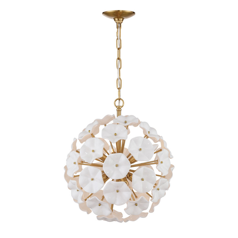 Lustre en laiton vieilli 18,25 po Seguis, H 21 po x l 18,5 po x P 18,5 po, Blanc