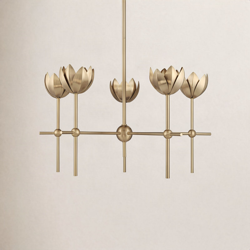 Wolfe 5 - Light Chandelier in Natural Brass, Natural Brass, G9/Bi-pin, Yes