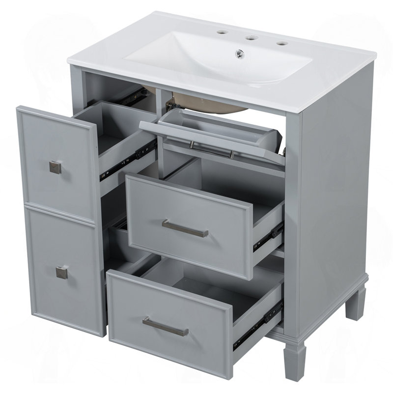 Meuble-lavabo 30 po avec lavabo en céramique, Gris