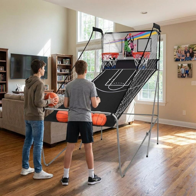 Jeu d'arcade de basketball pour 2 joueurs - fusillade électronique pliable avec pointage à DEL, 8 modes de jeu, 4 balles et pompe à air