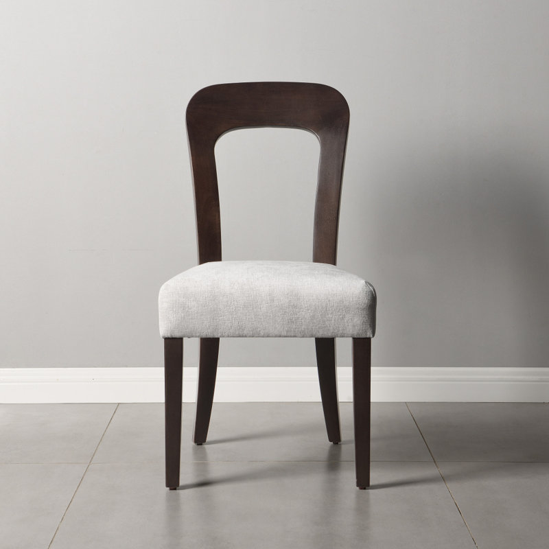 Ensemble de 2 chaises de salle à manger rembourrées avec sièges en tissu et pieds en bois d'hévéa brun clair, capacité de poids de 330 lb