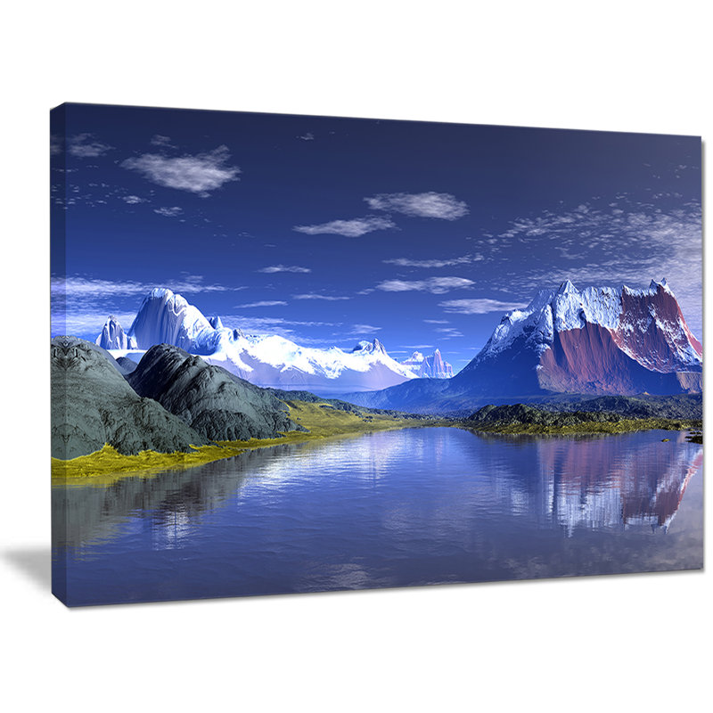 «3D Rendered Mountains and Lake», reproduction de photo sur toile tendue, H 30 po x l 40 po x P 1 po