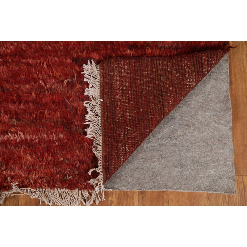 Tapis rouge / ivoire en laine noué à la main de conception unique 4 pi 10 po x 6 pi 7 po New Age