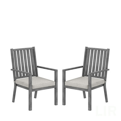 Set Of 2 23" All-Weather Aluminum Patio Dining Chairs With Thick Gray Cushions And Gray Frame, Chair