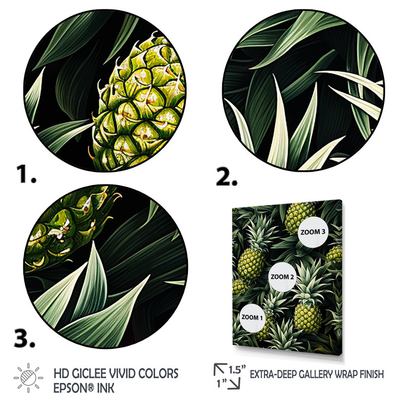 Vert et ananas paradis II - ananas, art mural, Cadre simple blanc, H 44 po x l 34 po x P 1,5 po