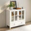 Armoire d'appoint moderne en bois, armoire de rangement avec portes en verre doubles et poignée cloche unique
