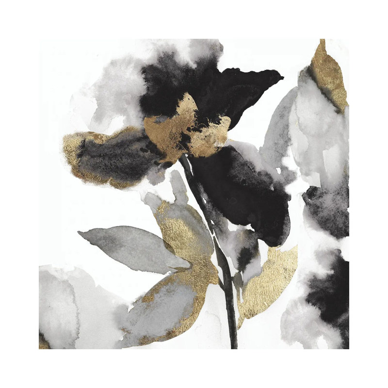 «Black Petals Black Leaves II» par - Toile tendue, H 12 po x l 12 po x P 0,75 po
