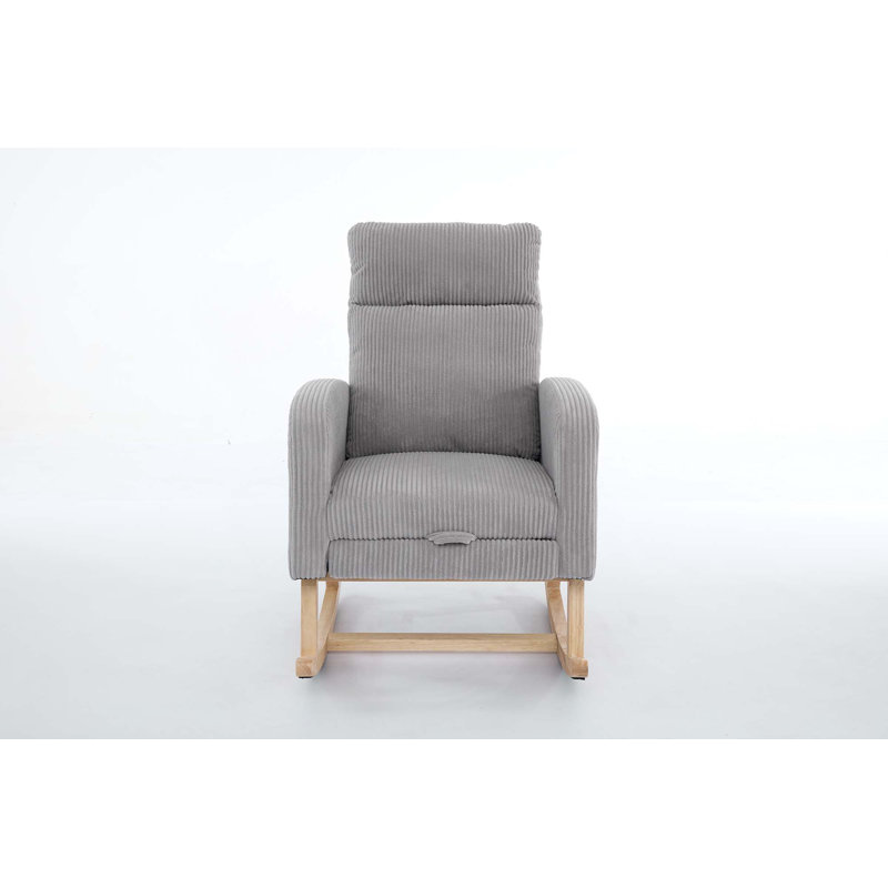 Chaise berçante moderne à haut dossier avec poche latérale pour le salon, Gris clair
