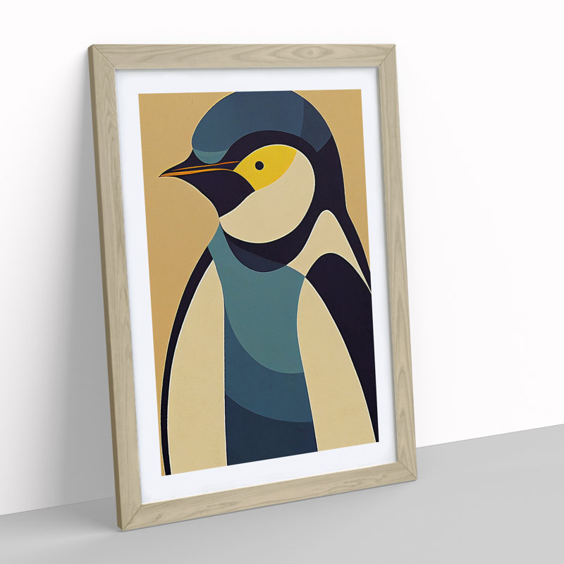 Penguin In Abstract No.1 - Wall Art, Oak Picture Frame, White, 46cm H x 34cm W