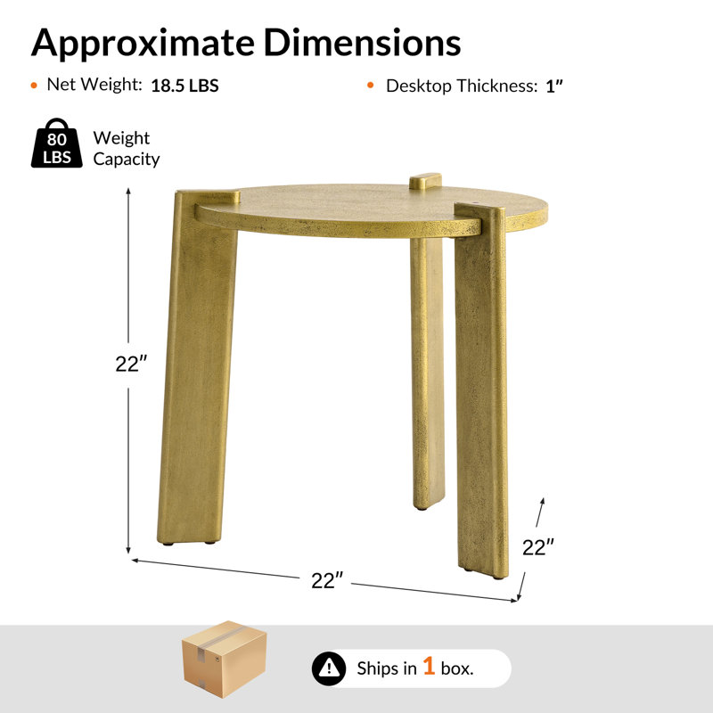 Isabel Modern End Table with Tripod Base, Gold 