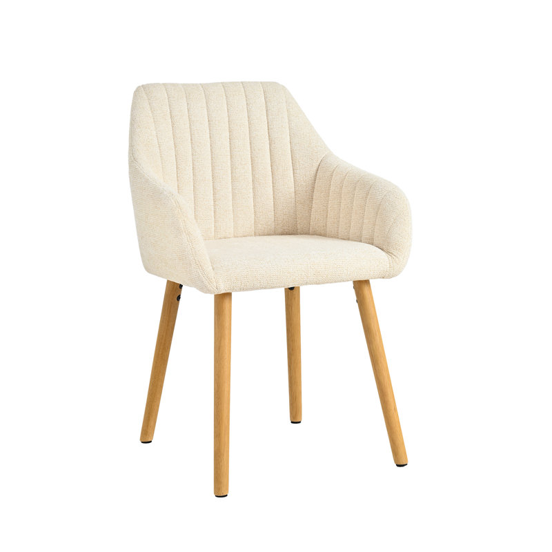 49.5cm H Upholstered Dining Chairs With Wooden Legs, 6, Cream Chenille/Natural