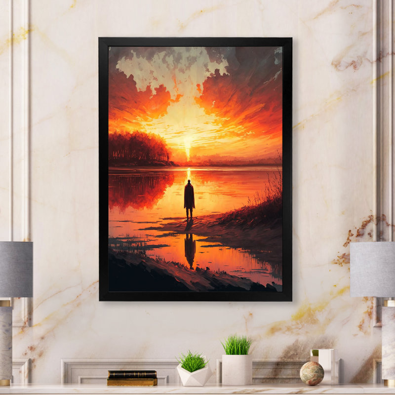 Regarder un coucher de soleil magnifique au bord du lac I - reproduction, H 32 po x l 24 po x P 1 po, Cadre photo noir