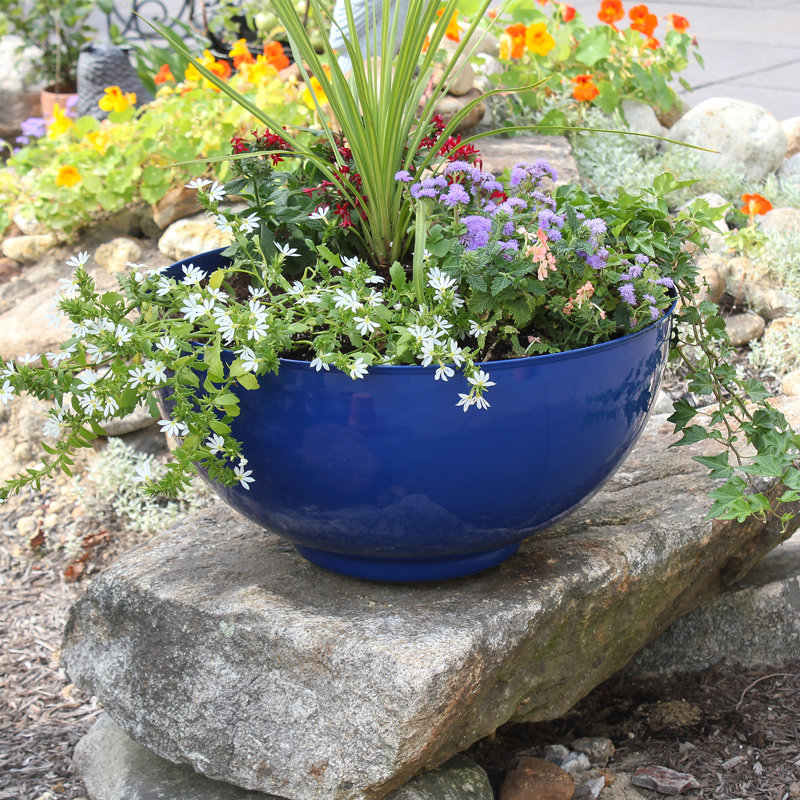 Pot de fleurs en acier galvanisé, Bleu français, H 10 po x l 20 po x P 20 po