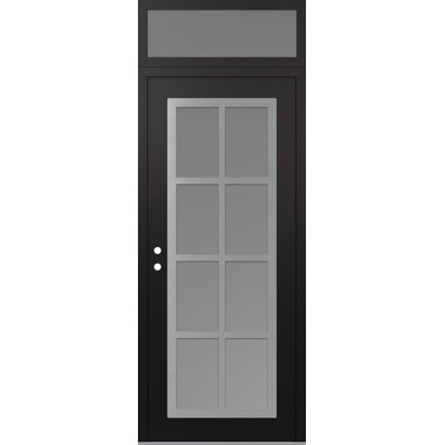 C16 Right-Hand 36 In. X 96 In. Panel Silver Steel Black And White Frosted Glass With Transom Frosted Glass Prehung Front Entry Door