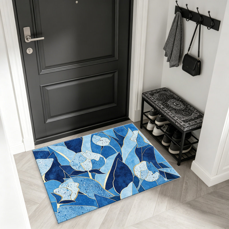 Blue Floral Abstract carpet-easy to clean, machine-washable, soft and comfortable; suitable for door mats, kitchens, living rooms, bedrooms, corridors, and laundry areas. Easy to clean, durable carpet for home decoration.