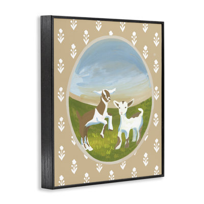 Cottage Core Goats Framed Giclee, design by Evelyn Coleman