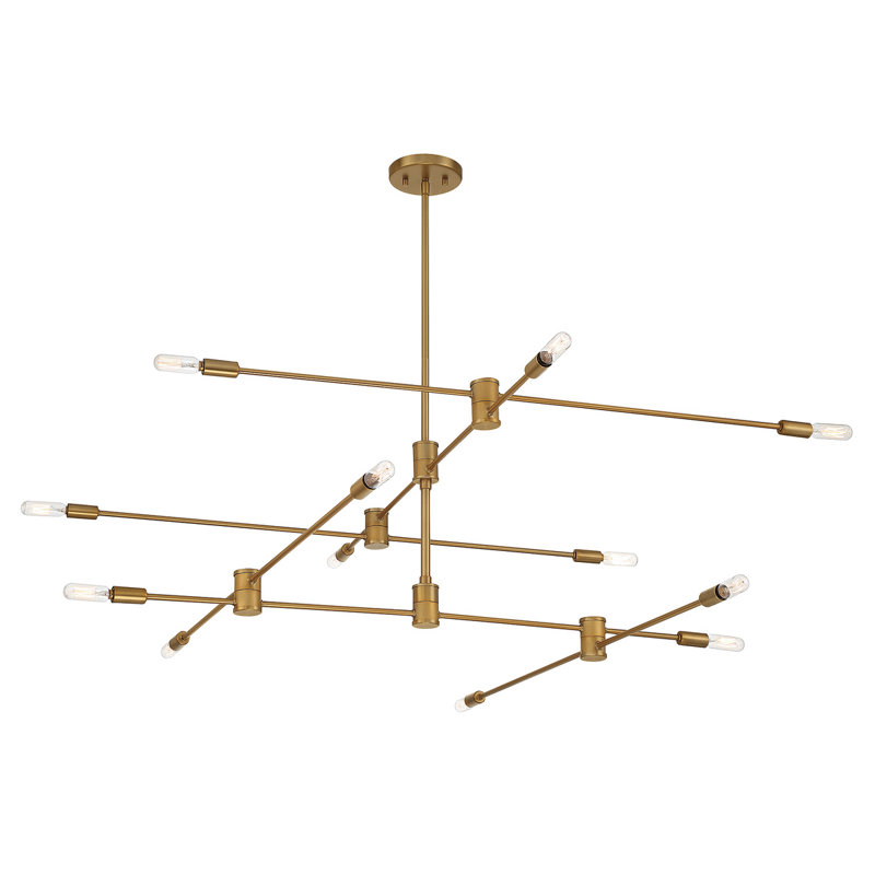 Lustre linéaire spoutnik moderne à 12 lumières Jordy, Laiton chaleureux