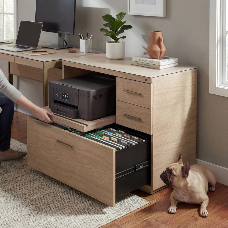 Sequel Studio Multifunction Credenza - 6617, Neo Oak/Bronze