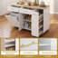 Îlot de cuisine 52 po avec rangement sur 5 roulettes, table d'îlot mobile pour la cuisine avec tiroirs, poubelle et support coulissant, îlot de cuisine roulant avec tablettes réglables pour la salle à manger, blanc