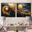 Ensemble de salon mural noir et orange en forme de lune I - formes abstraites modernes-25665565-25665564