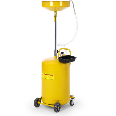 Réservoir de vidange d'huile portable 20 gallons, panier de vidange d'huile à air comprimé - bol en entonnoir de 15 po, pompe à hauteur réglable, valve de régulation de pression, roues et boîte à outils