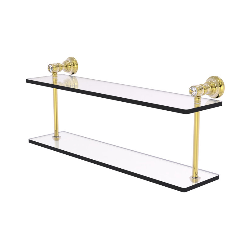 Freyja 2 Piece Glass Tiered Shelf with Towel Bar, Unlacquered Brass, 5.6" H x 22" W x 9.2" D