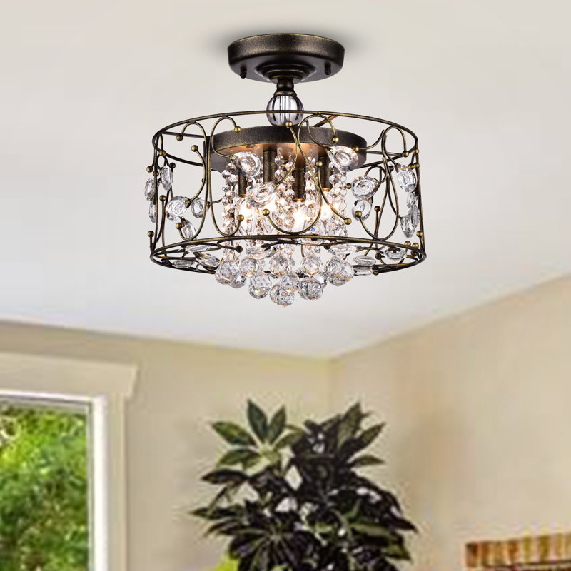 Hershberger Semi Flush Mount, Black Brushed Gold