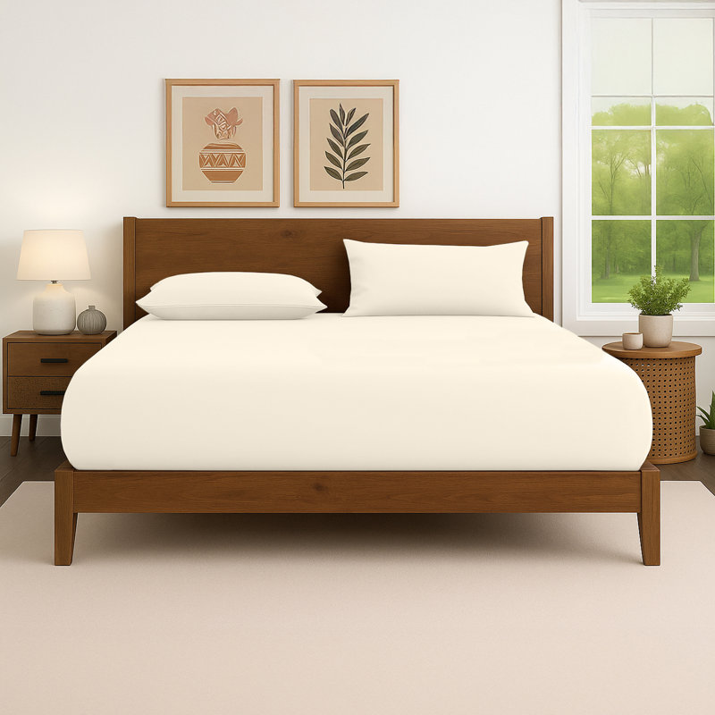 40cm Extra Deep Fitted Sheet – Soft Microfiber, Wrinkle-Free, Cooling, Elastic Corners, Super King (6'), Cream