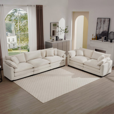Ensemble de salon moderne en tissu de 2 canapés avec un canapé à 2 places et un canapé à 3 places, ensemble de canapé rembourré à 2 places et 3 places, tissu velours côtelé beige clair