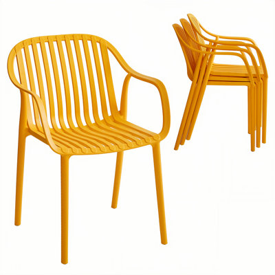Modern Stackable Outdoor & Indoor Plastic Dining Chairs Set, Armchairs Set, Weather-Resistant, Ideal for Patios, Cafes, and Home Use, Set of 4 by Xdeco