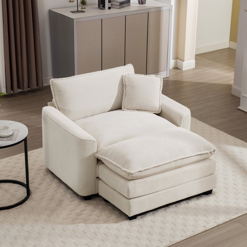 Hassib 45.5'' Corduroy Sofa & Chaise, Beige Corduroy