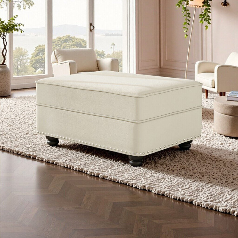 Repose-pieds en velours UnaMara pour le salon, repose-pieds multifonctionnel et table basse, Blanc beige