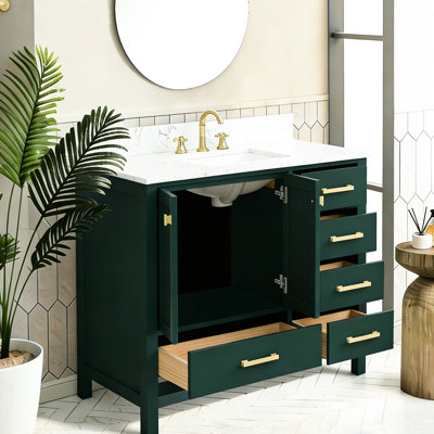 42 - Inch Bathroom Vanity, Freestanding With Sink, Solid Wood, Soft Close Drawers For A Quiet And Contemporary Design 42'' Vanity Wood Frame, Lightweight Sophisticated Atmosphere