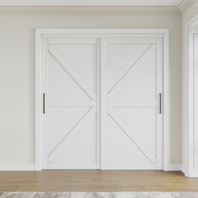 80" White K-Shape Paneled Closet Sliding Door With Hardware Kit (No Assembled Request)