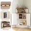 Petite armoire de coin Farmhouse avec porte de grange et tablette réglable - blanc