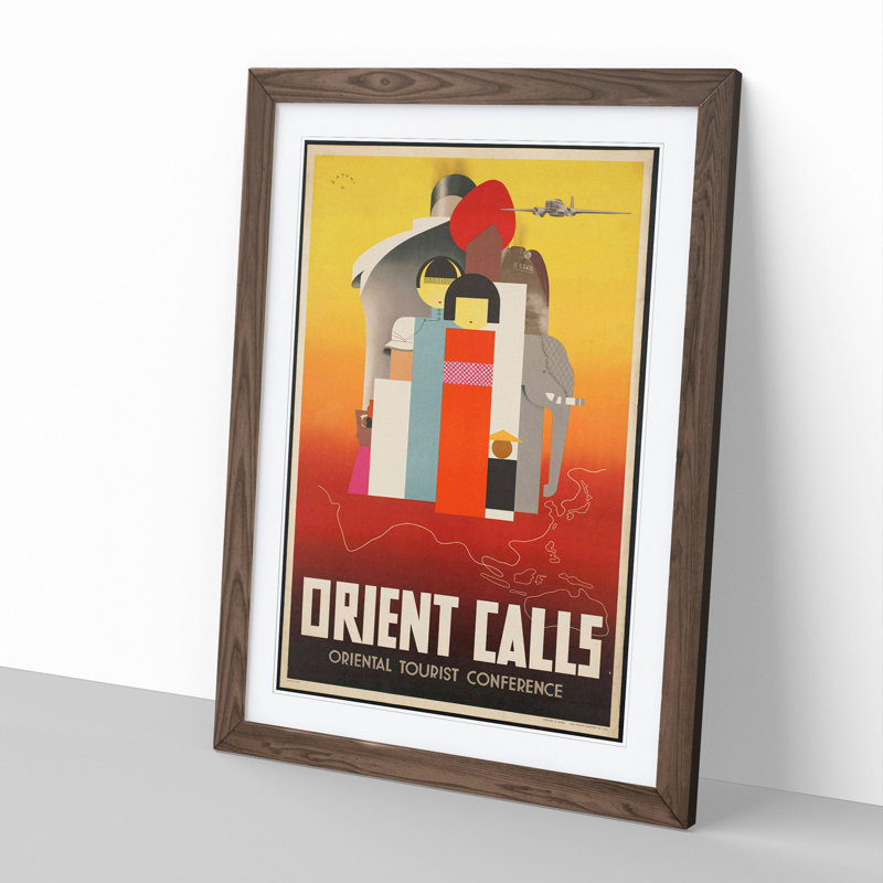 Vintage Orient Travel - Picture Frame Graphic Art, 48cm H x 36cm W x 2cm D, Walnut