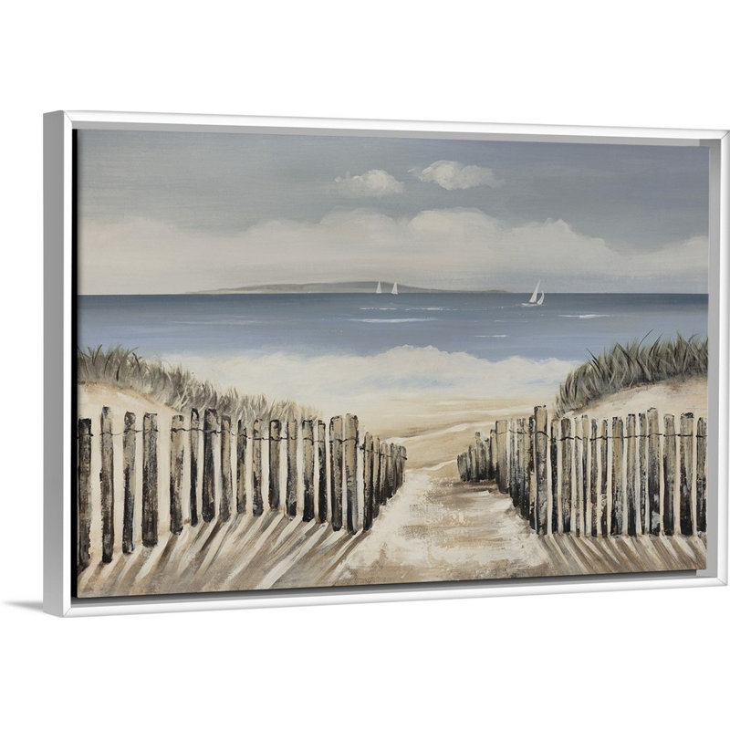 « seascape escape », peinture sur toile, H 13,7 po x l 19,7 po x p 1,75 po, Cadre flottant blanc