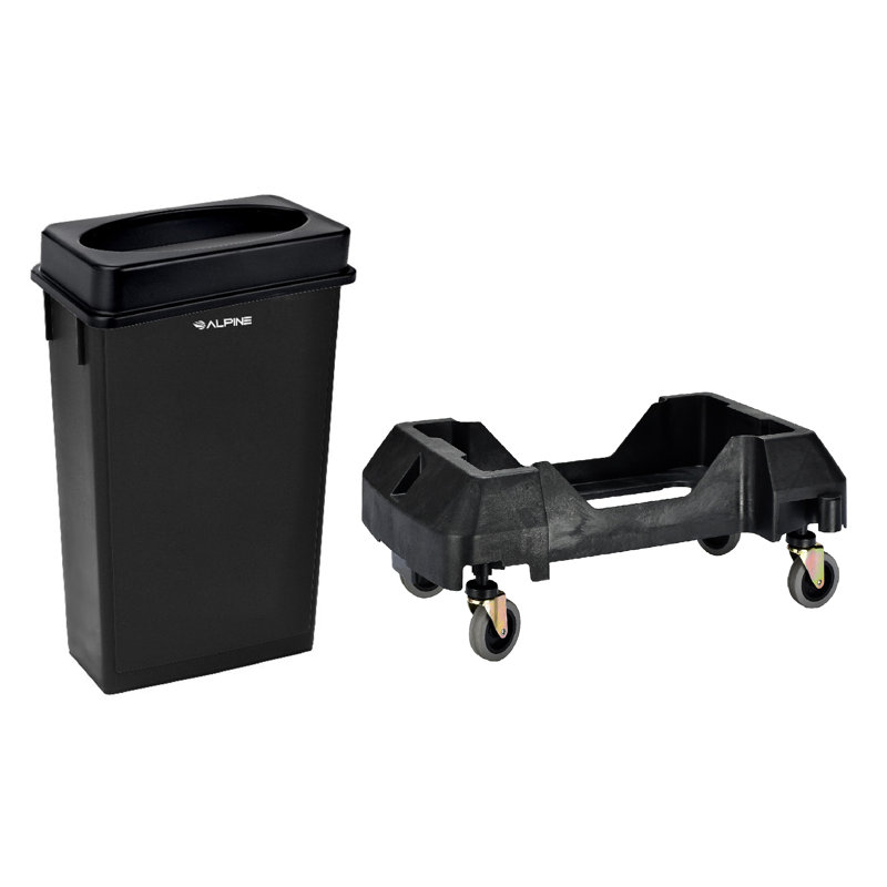 Poubelle commerciale 23 gallons avec couvercle à fente et chariot, Noir