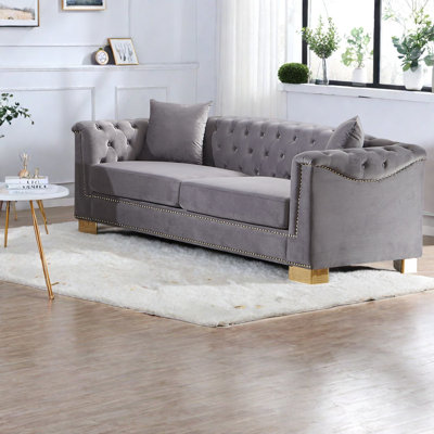 Canapés Chesterfield en velours de luxe avec structure durable, style moderne pour le salon