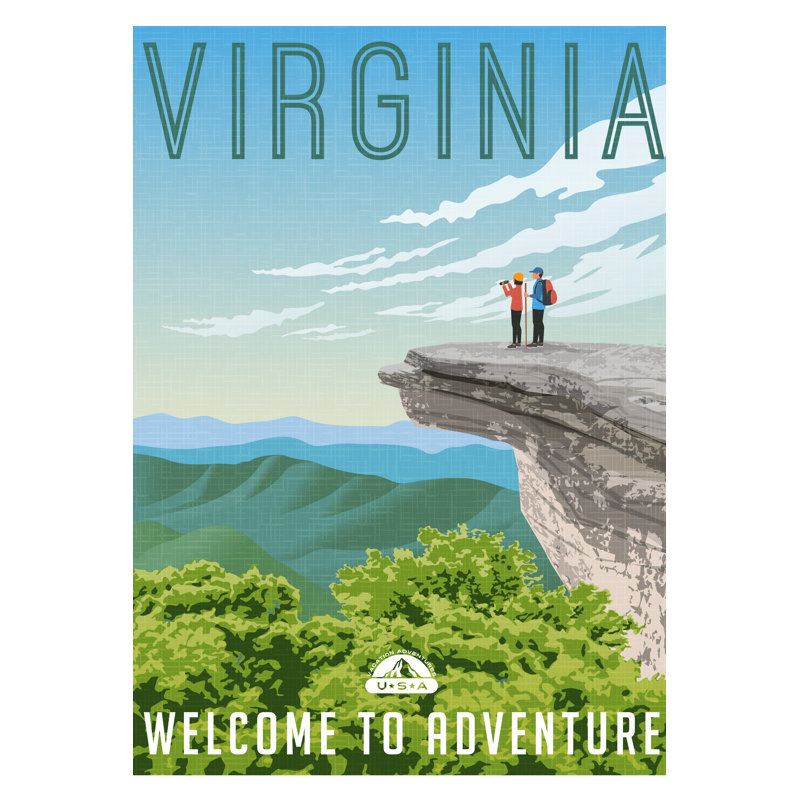 «Virginia Travel», art textuel sur toile tendue, H 18 po x l 12 po
