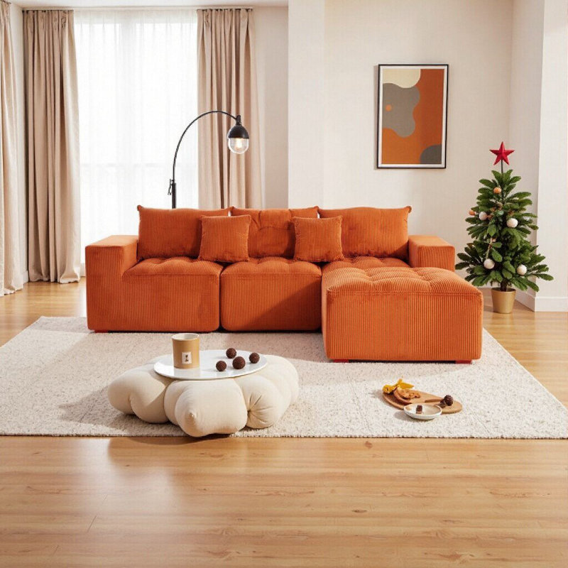 Canapé modulaire en forme de L avec repose-pieds mobile, conception Cloud Comfort, structure en bois robuste, disposition de bricolage