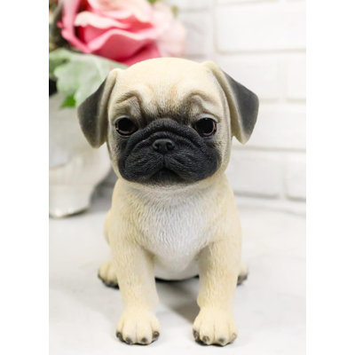 Realistic Lifelike Adorable Sitting Pug Dog Puppy Home Decor Figurine Pet Pal