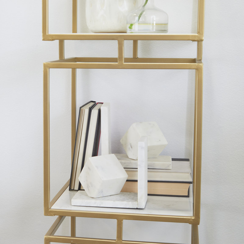 Ensemble de serre-livres géométriques blancs Marble Cube 10 lb, Blanc