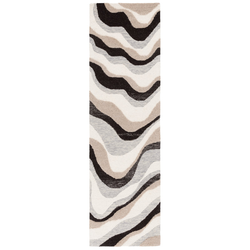 Joshwa Hand Tufted Wool/Cotton Abstract Rug in Gray/Ivory, Runner 2'3" x 8'