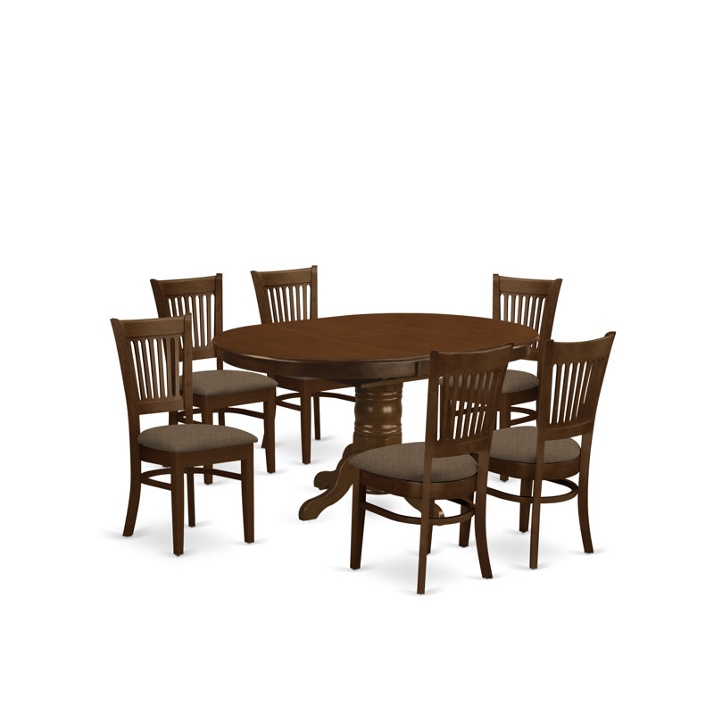 7 Piece Kitchen Table & Chairs Set Consist of an Oval Dining Room Table with Butterfly Leaf and 6 Linen Fabric Chairs, Espresso