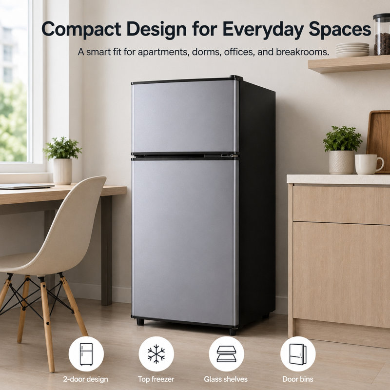 Rolipo Pi. Mini réfrigérateur compact à 2 portes avec congélateur supérieur séparé et lumière DEL